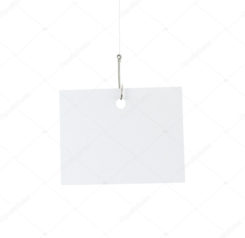 Blank paper note at the fishing hook
