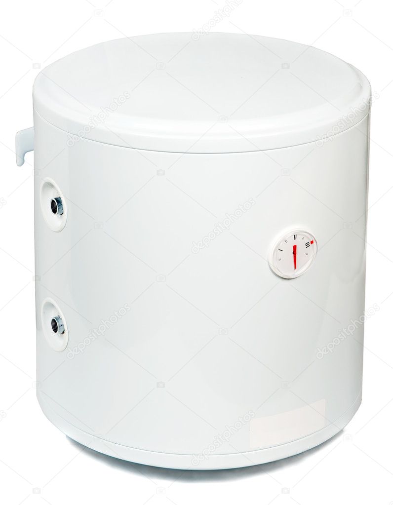 A residential electric water heater, isolated on white