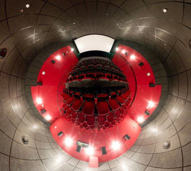 A 360 degrees panorama of cinema hall, mini planet style clipart