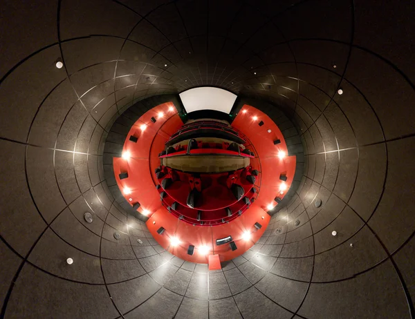 Panorama a 360 gradi della sala cinema, stile mini pianeta — Foto Stock