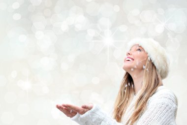 Christmas holiday woman with snow clipart