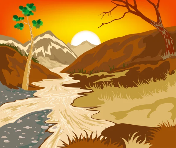 Coucher de soleil sur la rivière — Image vectorielle