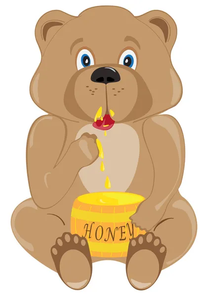 Bebé oso comiendo miel — Archivo Imágenes Vectoriales