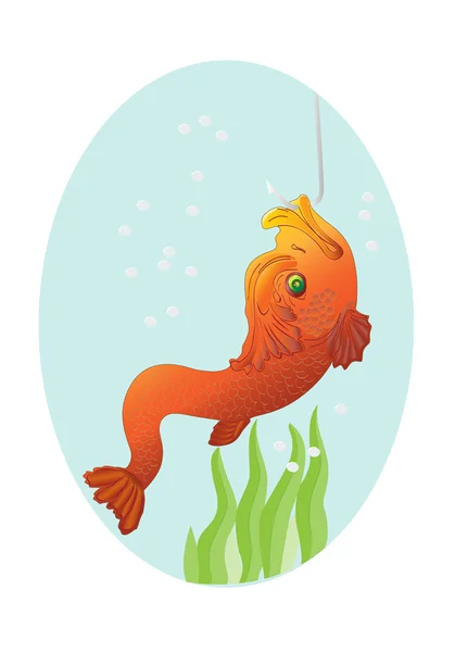 Золотая рыбка на крючке — стоковый вектор