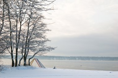 Kış manzarası deniz kıyısında