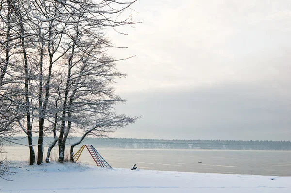 Winterlandschaft am Ufer des Meeres — Stockfoto