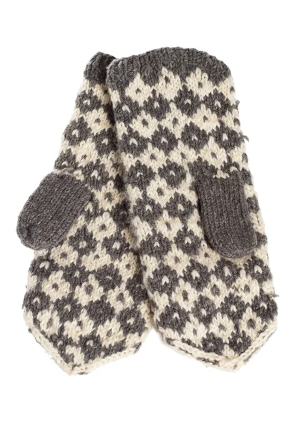 冬季针织手套，白色上孤立 — 图库照片