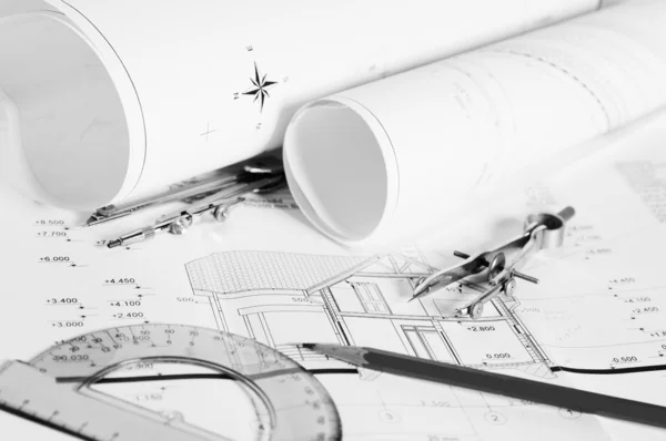 Blueprints - professional architectural drawings — Stock Photo, Image