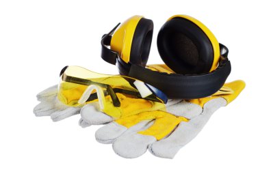 Safety gear kit close up over white clipart