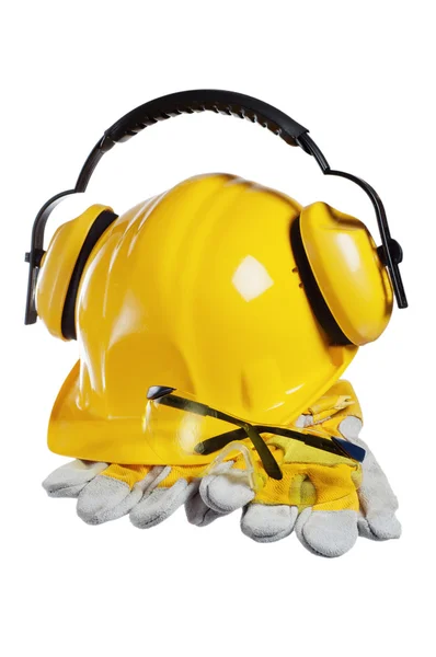 stock image Safety gear kit close up over white