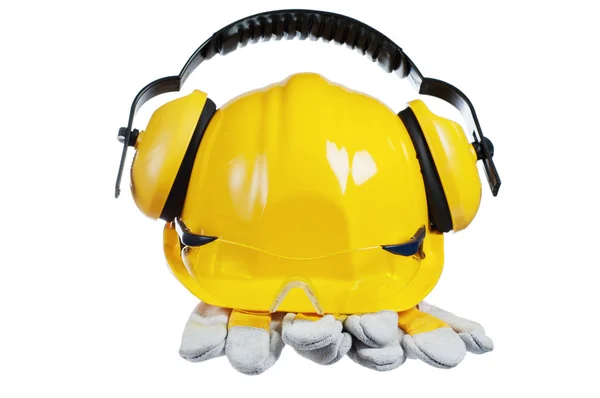Safety gear kit close up over white — Stock Photo, Image