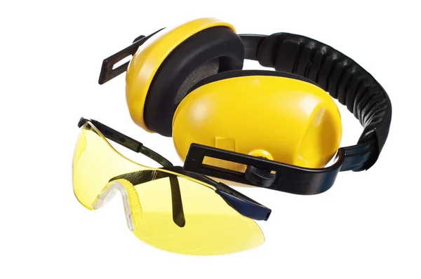 Safety gear kit close up over white — Stock Photo, Image