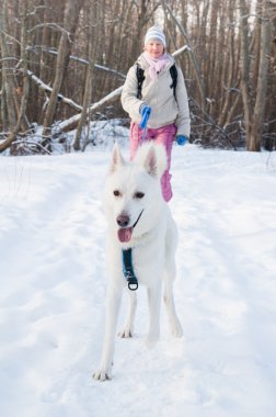 kadın ile köpek kış yürüyüş