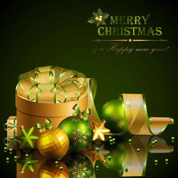 Fond de Noël avec boules vertes et dorées — Image vectorielle