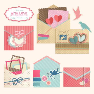 Valentine`s Day vintage envelops. clipart