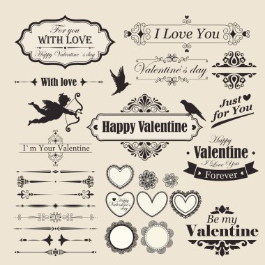 Valentine`s Day vintage design elements clipart