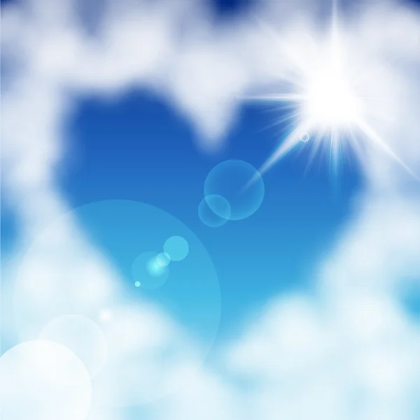 Nuvem em forma de coração no céu azul — Vetor de Stock