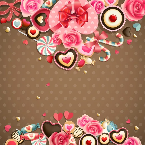 День святого Валентина старовинна листівка з цукерками — стоковий вектор
