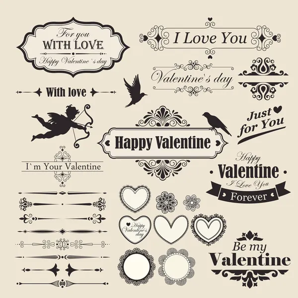 Gün eski tasarım öğeleri Valentine`s Vektör Grafikler