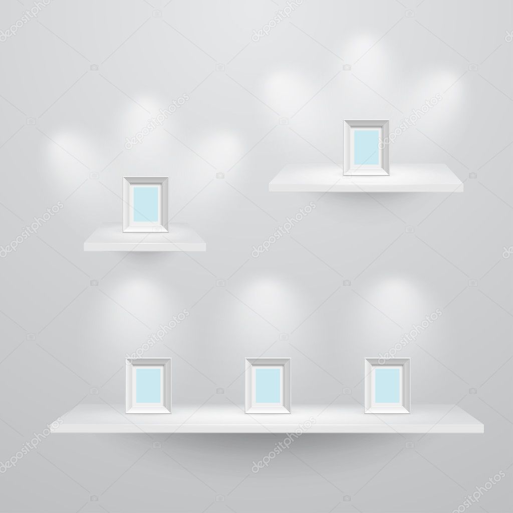 3d isolated Empty shelves for exhibit