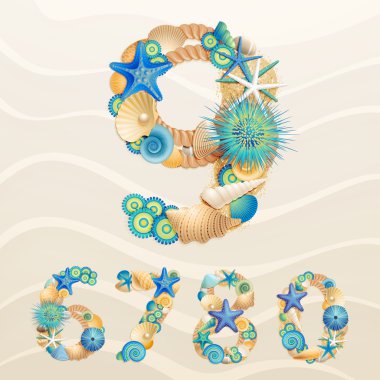 Numbers, vector sea life clipart