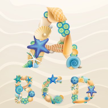 Vector sea life font on sand background clipart