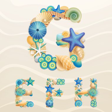 Vector sea life font on sand background. clipart