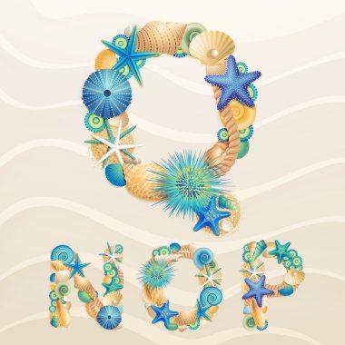 Vector sea life font on sand background clipart