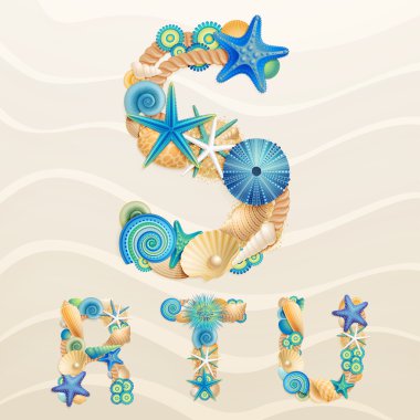 Vector sea life font on sand background clipart