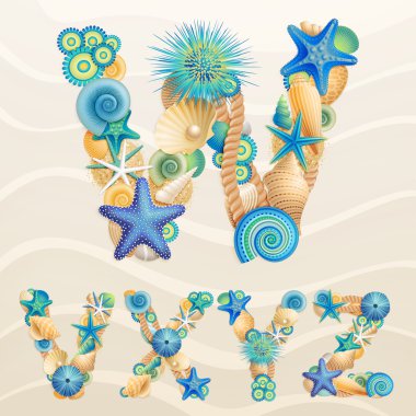 Vector sea life font on sand background clipart