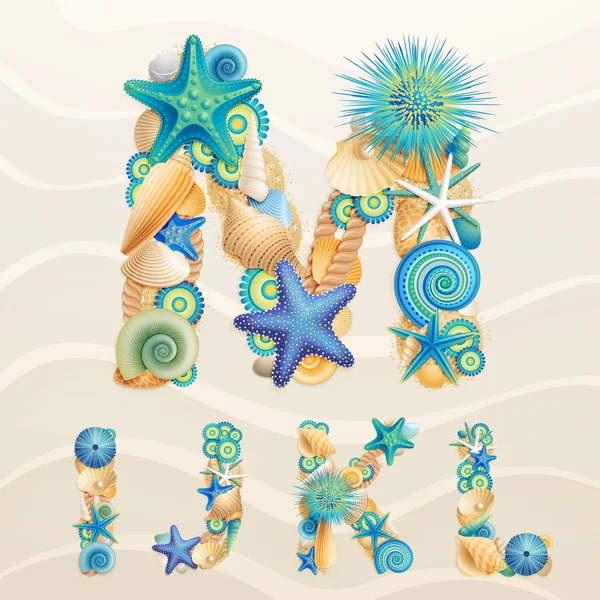 Vector sea life font on sand background. — Stock Vector