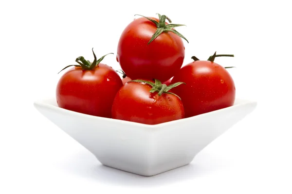 Tomates cereja em tigela quadrada — Fotografia de Stock