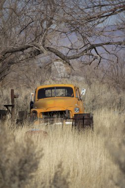 Old abandoned orange truck clipart