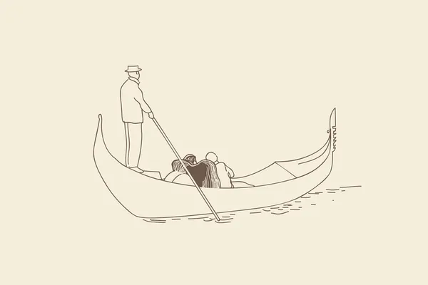 Sketch.The gondolier плаває — стоковий вектор