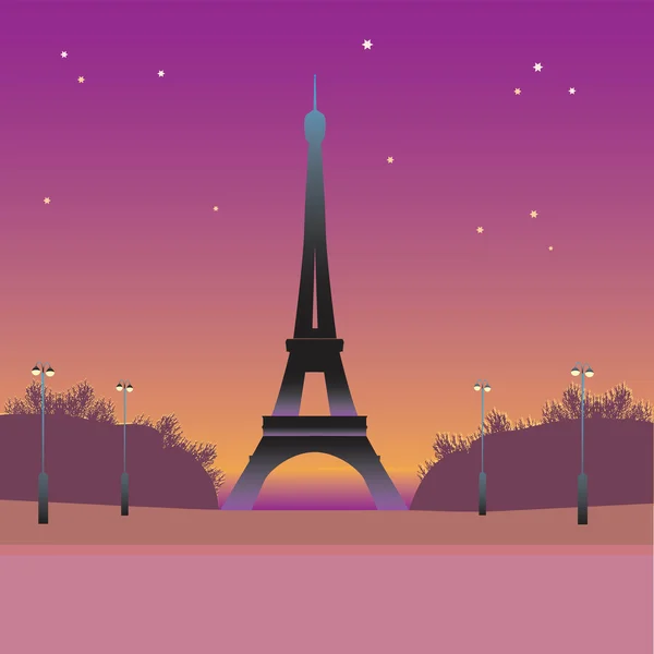 艾菲尔铁塔巴黎在日落时 — 图库矢量图片