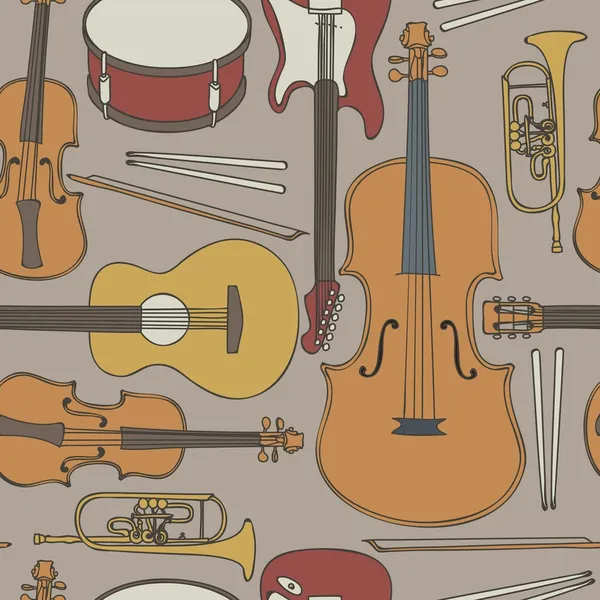 Бесшовный рисунок с музыкальными инструментами — стоковый вектор