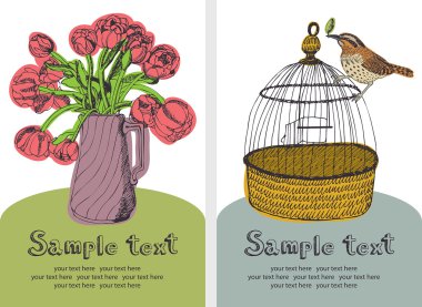 Flowers and birds card clipart