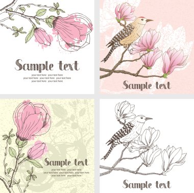 Magnolia and bird design card clipart