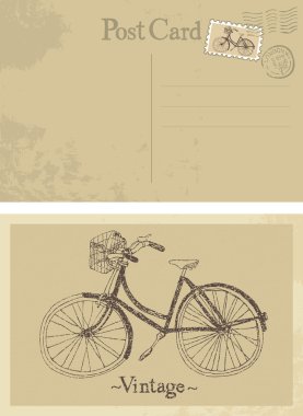 Old bicycle vintage postcard clipart