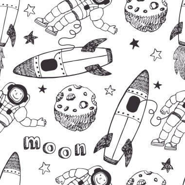 Rockets and astronauts pattern clipart