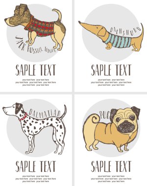 Sketch-style drawing of the dogs cards set clipart