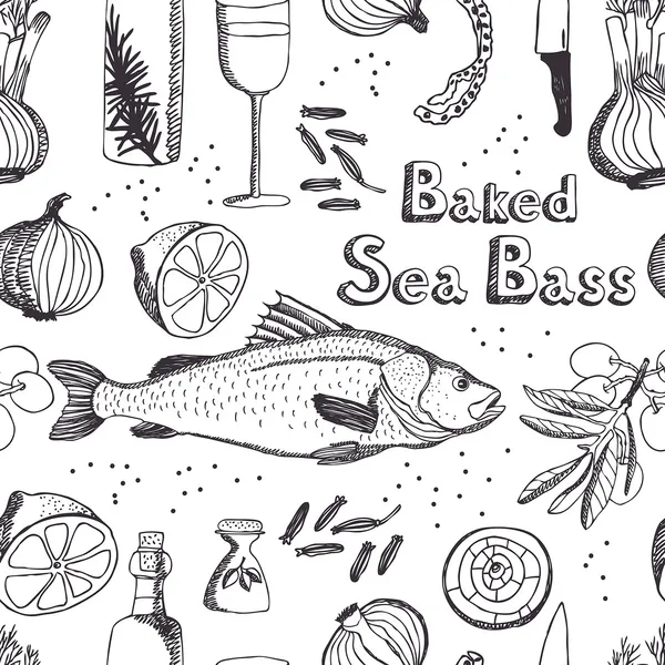 烤的海鲈鱼背景 — 图库矢量图片