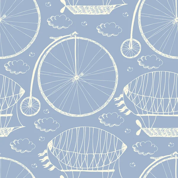 Bisiklet Bisiklet ve airships desen — Stok Vektör