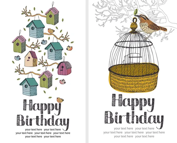 Fåglar Grattis på födelsedagen-kort — Stock vektor