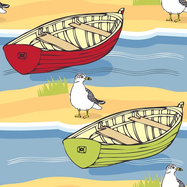 Лодки и чайки фон — стоковый вектор
