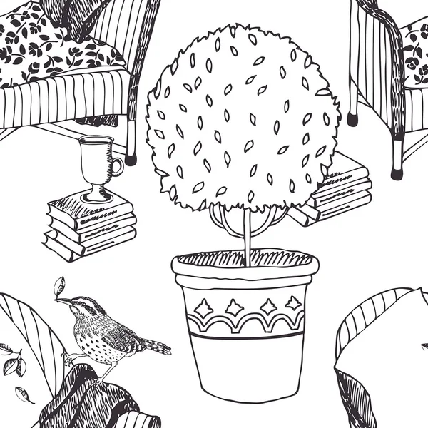 椅子和一个鸟图案 — 图库矢量图片