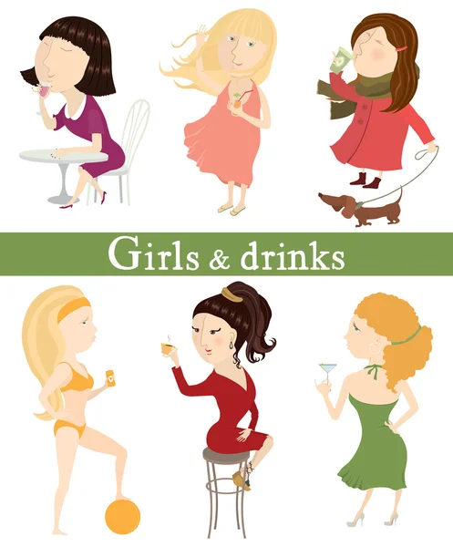 Girls and drinks — Stock Vector