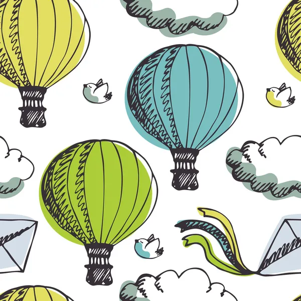 Sıcak hava balonları ve kuşlar arka plan — Stok Vektör