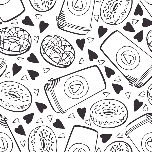 Pattern with coffee and donuts — Wektor stockowy
