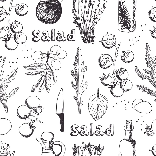 Salat mit Rucola, Mozzarella und Tomaten Hintergrund — Stockvektor